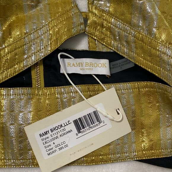 RAMY BROOK Crop Top NWT Halter Adriana Silk Metallic Gold Silver Size 4 - Picture 7 of 11